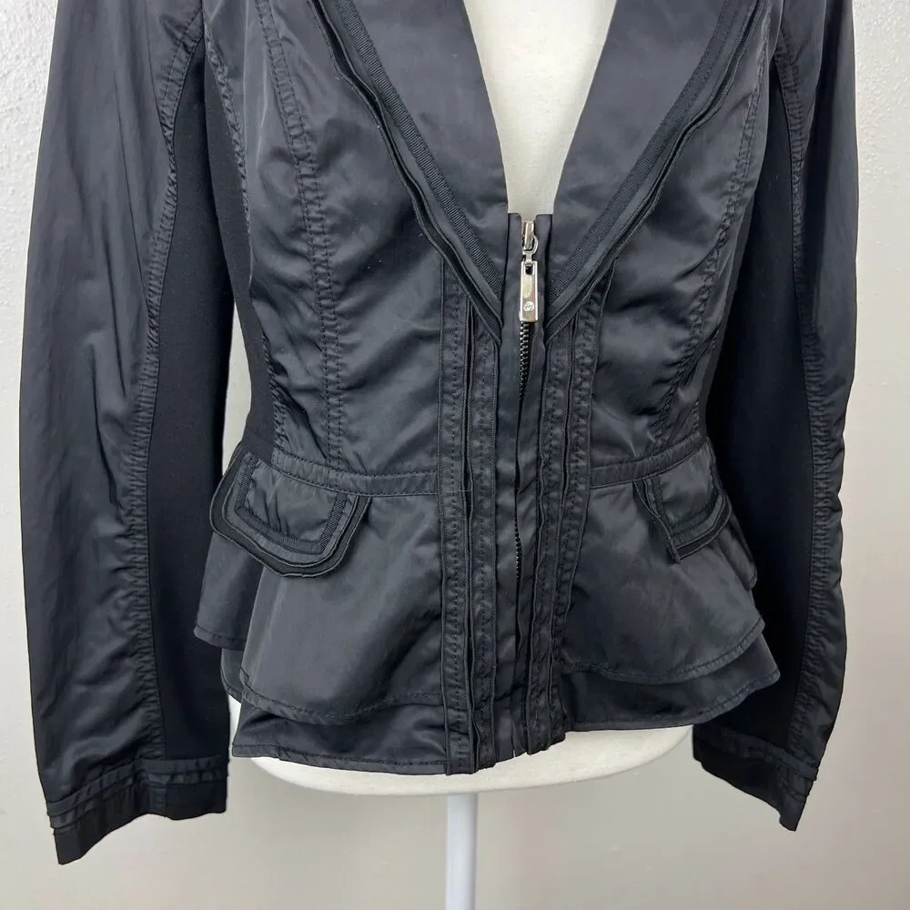 White House Black Market Blazer Women 8 Black Zip Long Sleeve Jacket Mixed Media